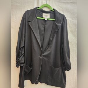 American Rag Womens Black One Button 3/4 ruched sleeve Blazer 3x